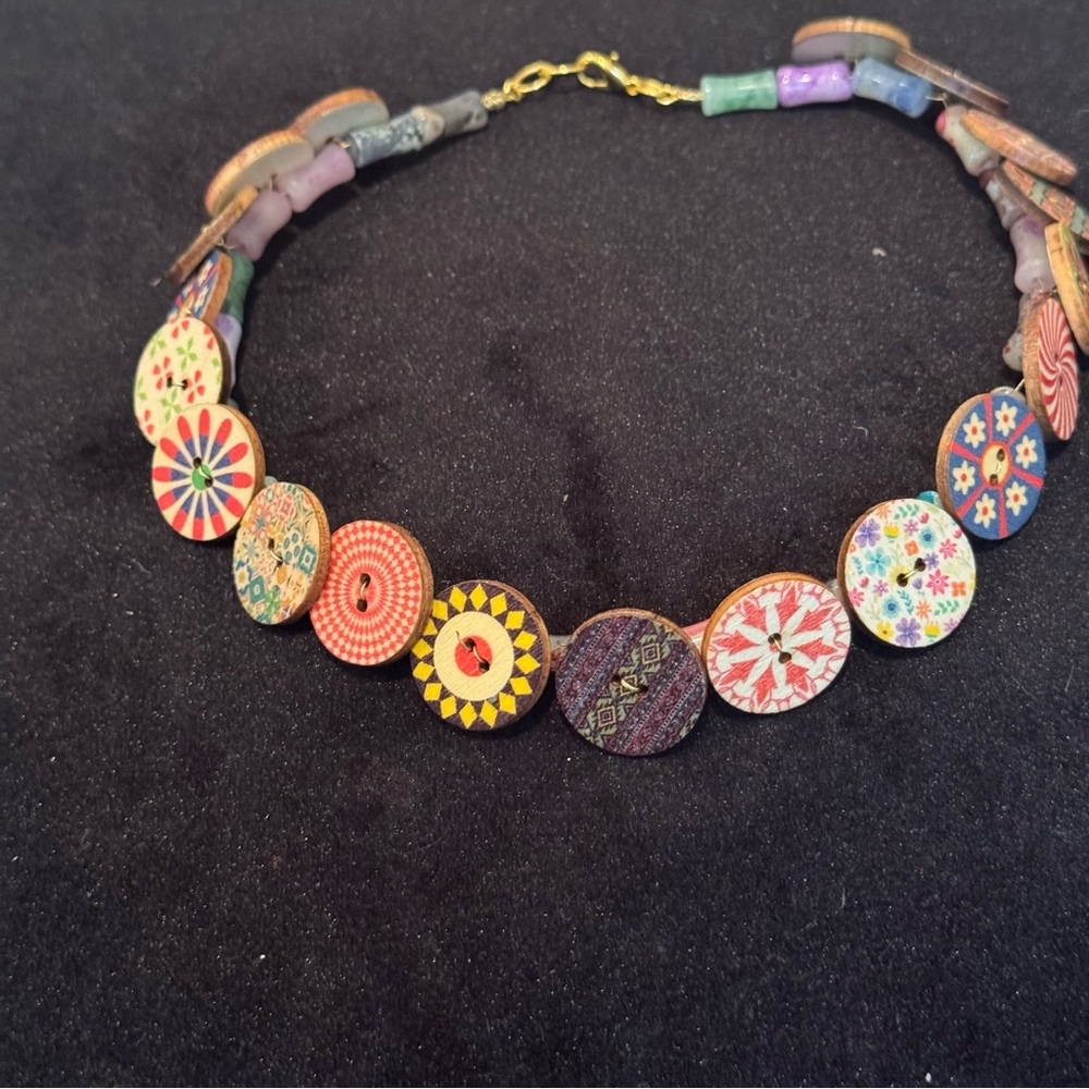 Handmade wood and glass necklace